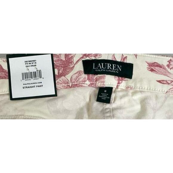Ralph Lauren Cream Pink Toile Straight Leg Pants NWT Sz 8 - Picture 3 of 4